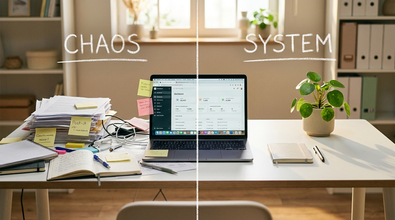 Vom Kopf-Chaos zum System: 5 Schritte, wie du dein Backoffice stabilisierst (ohne mehr zu arbeiten)