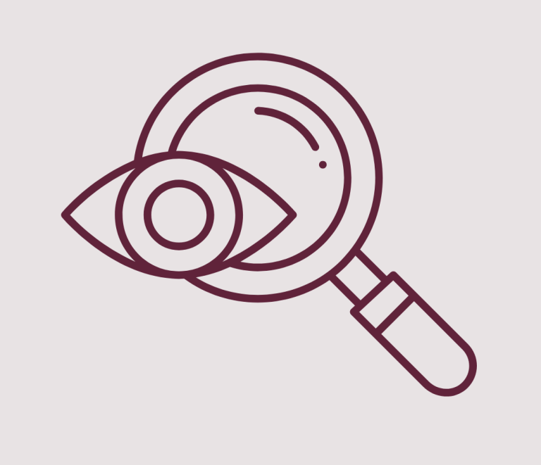 Lupe mit einem Auge, das auf Details hinweist.